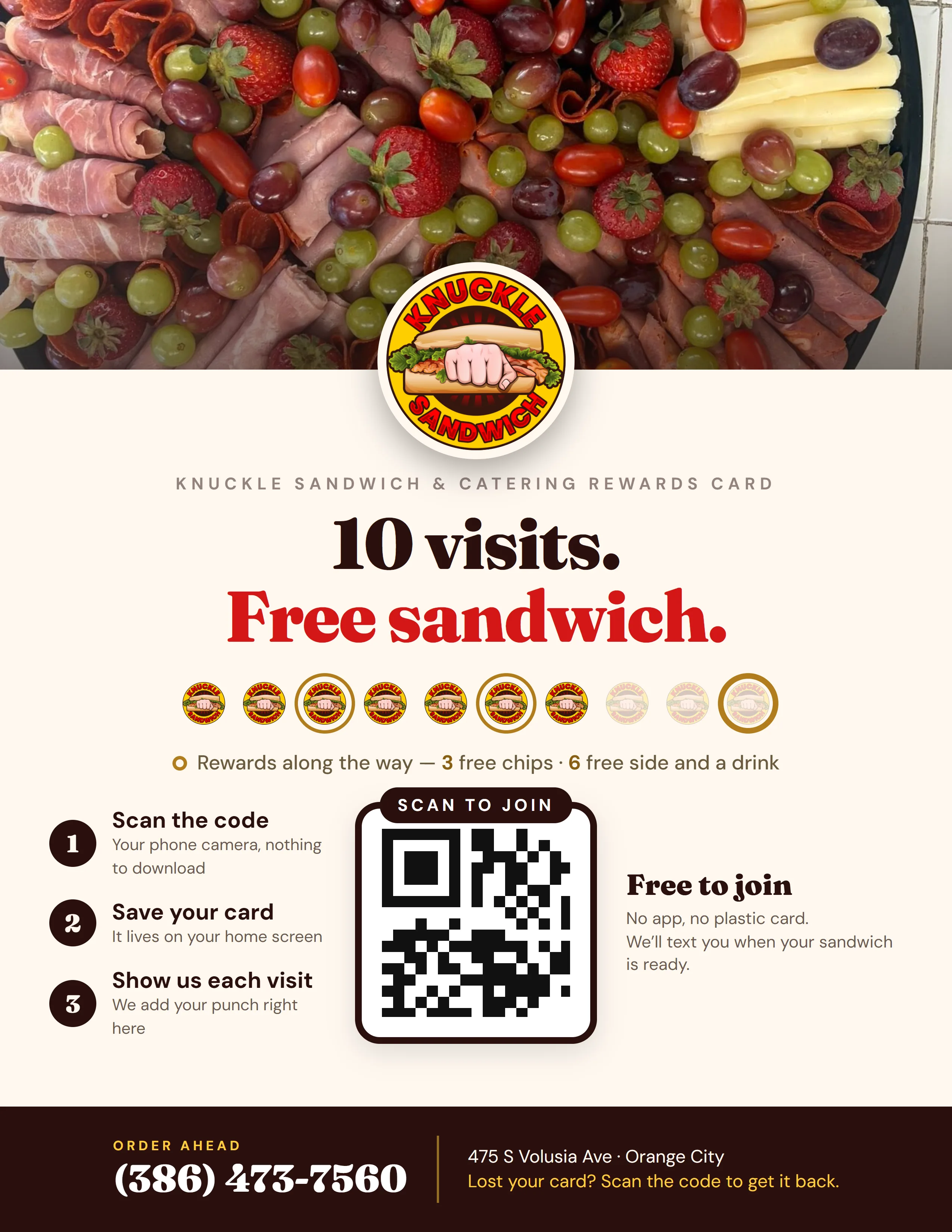Knuckle Sandwich & Catering rewards counter sign customer side